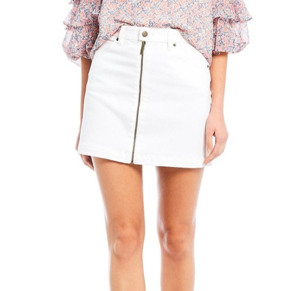1. State Denim Zip Front White Mini Skirt Size 6